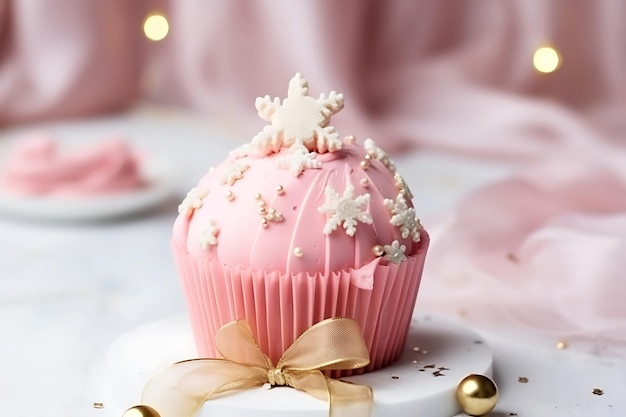 Foto pastel de navidad en forma de una bola de navidad rosa foto horizontal.