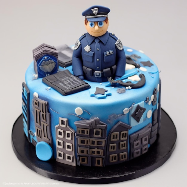 Foto un pastel con un oficial de policía en él