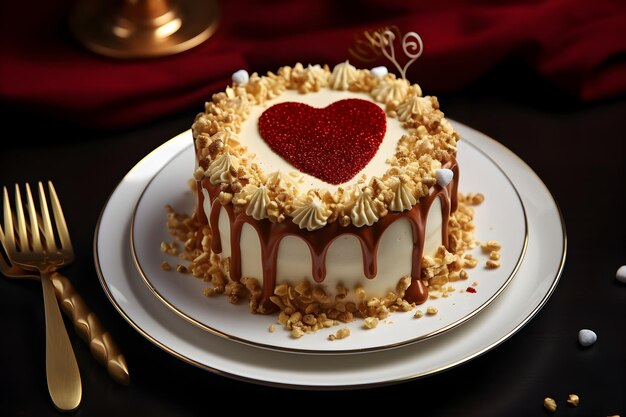 un pastel con una parte superior en forma de corazón que dice amor en la parte superior