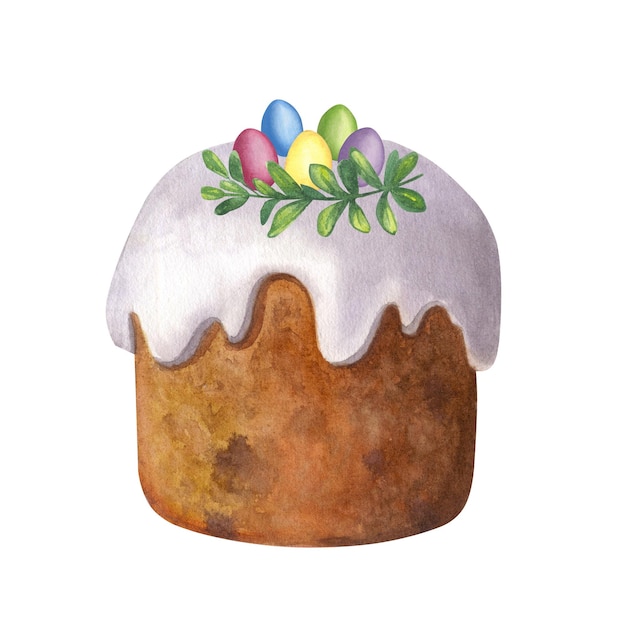 Pastel de Pascua acuarela con glaseado blanco y chispitas de colores aislado sobre fondo blanco