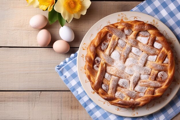 Pastel de Pascua típico napolitano desde la vista superior del espacio de copia