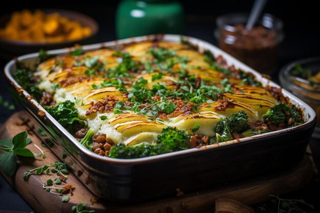 Pastel de pastores vegano con lentejas y verduras