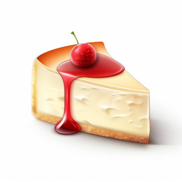 Pastel de queso con cereza aislado en fondo blanco ilustración 3D