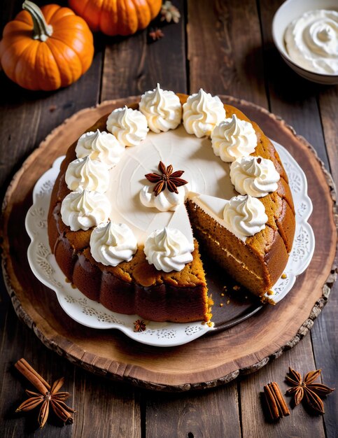 Foto pastel de queso de chocolate blanco de calabaza