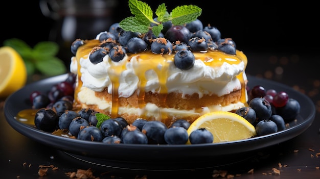 pastel de queso de frambuesa y limón fotografía profesional generativa Ai
