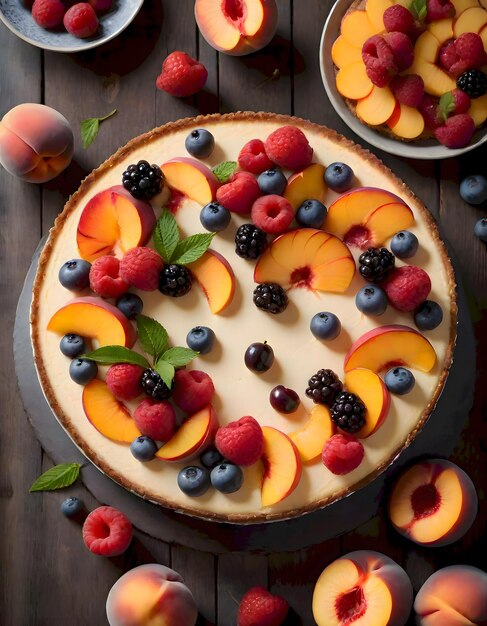 Pastel de queso de frutas de verano rústico