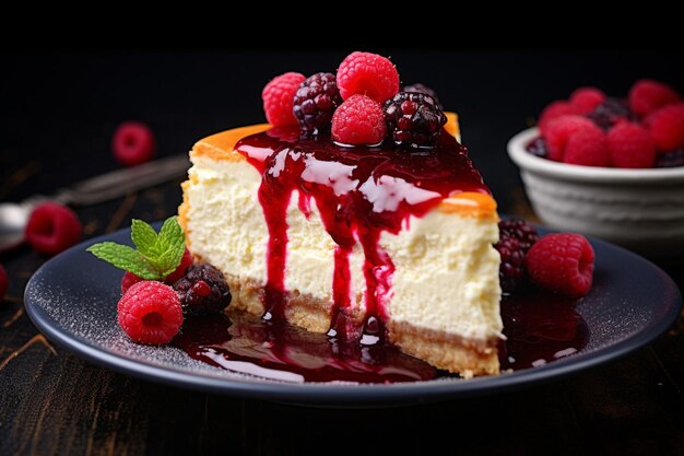 Pastel de queso con mermelada roja en la parte superior