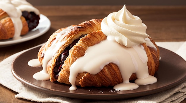 pastel redondo de croissant de chocolate con crema