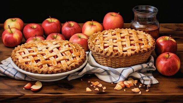 Foto un pastel relleno de manzana descansa sobre una mesa que muestra una corteza de celosía ia generativa