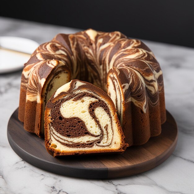 Un pastel de remolino de chocolate en un plato