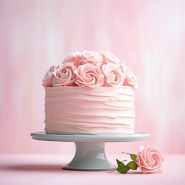 Foto pastel romántico cubierto de rosas para eventos de fiestas de cumpleaños folleto de bandera o publicidad