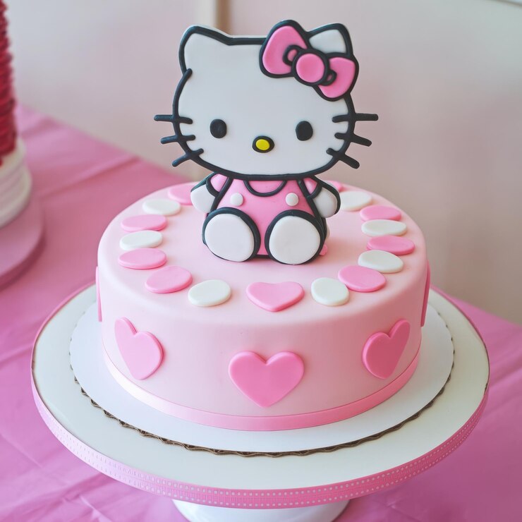 Foto un pastel rosa con corazones y corazones en él