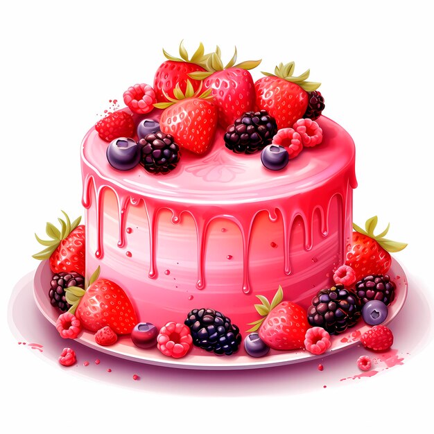 Foto pastel rosa con frutos rojos