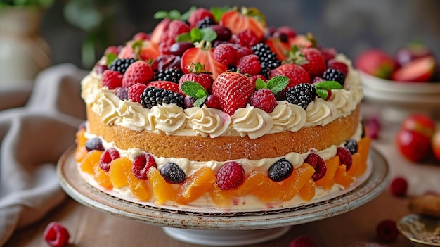 pastel con sabor a crema y frutas