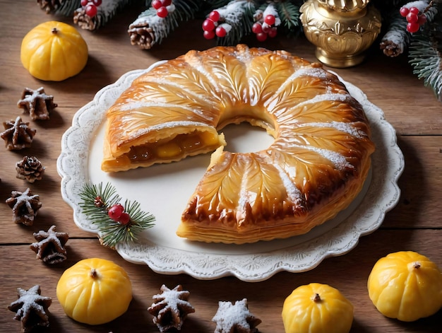 Un pastel sentado encima de un plato blanco