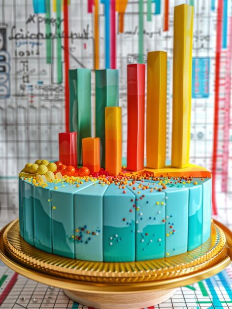 Foto un pastel con una serie de salpicaduras de colores en él