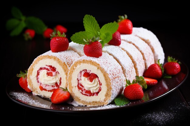 Pastel suizo con jalea roja y crema blanca