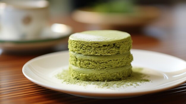 pastel de té verde en fondo negro de cerca