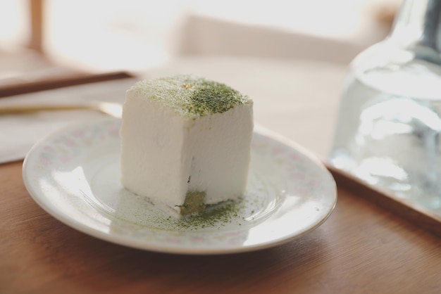 Pastel de té verde Macha postre estilo japonés