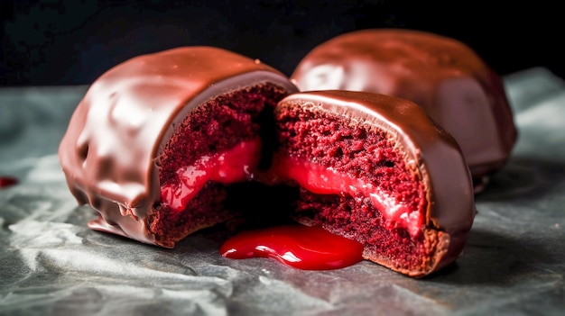 Foto un pastel de terciopelo rojo con un bocado sacado