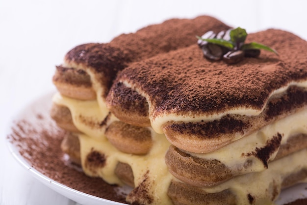 Foto pastel de tiramisú casero postre italiano dulce fondo de alimentos