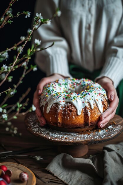 Pastel tradicional de pascua con glaseado blanco