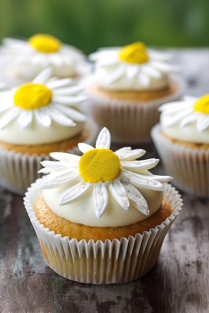 Pastel de vainilla decorado con manzanilla Contenido de IA generativa