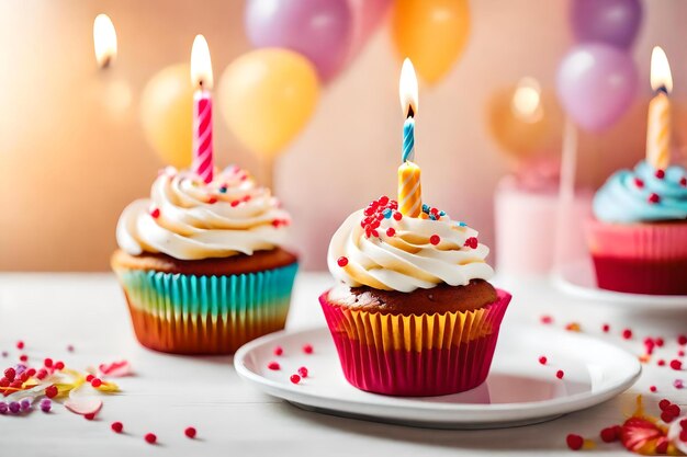 Un pastel con una vela en él se sienta en un plato con un pastel y un pastel en él.