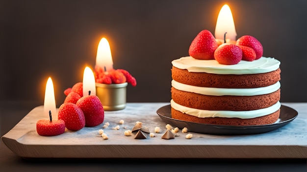 Un pastel con velas y la palabra amor.