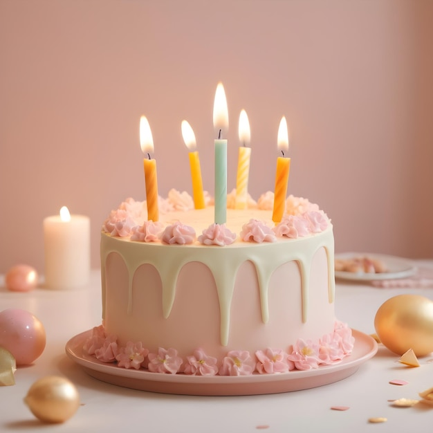 un pastel con velas que dicen cumpleaños en él