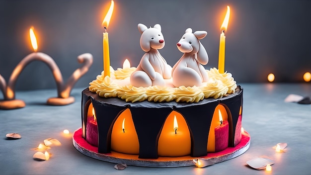 Un pastel con velas que dicen 'feliz cumpleaños'