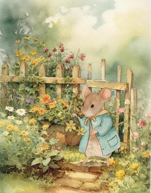 Pastel vintage ratón dibujo lindo bebé animal niños tarjeta de cumpleaños ilustración para libro infantil