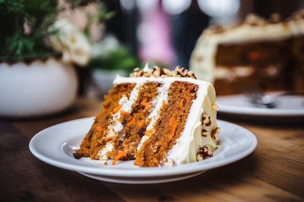 Un pastel de zanahorias con una rebanada que se disfruta con una taza de té caliente