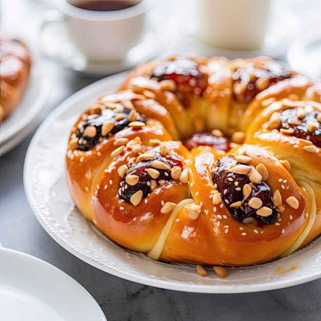 La pastelería dulce tradicional griega en primer plano de fondo borroso