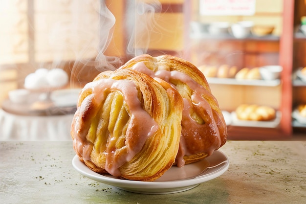 Pastelería frescamente horneada y esmaltada de una panadería asiática para el desayuno