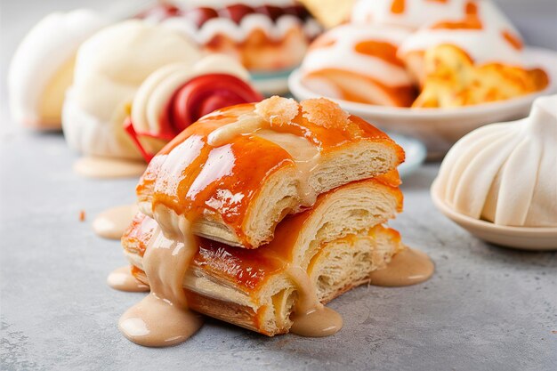 Pastelería frescamente horneada y esmaltada de una panadería asiática para el desayuno