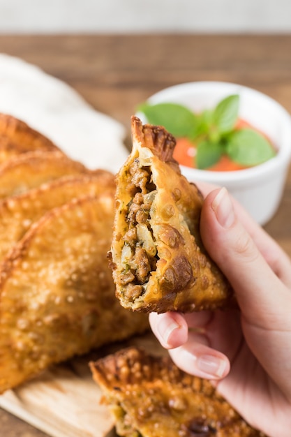 Pastelería tradicional llamada pastel de carne de soja