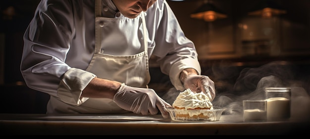 Foto el pastelero está haciendo postres generativos ai