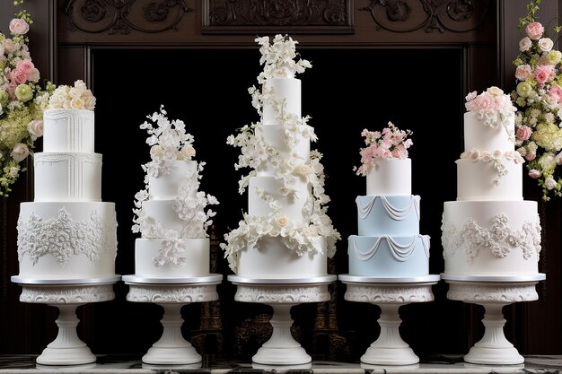 Pasteles de boda clásicos en pilares