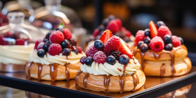 Pasteles dulces Tarta de frutas frescas con fresas arándanos y frambuesas IA generativa