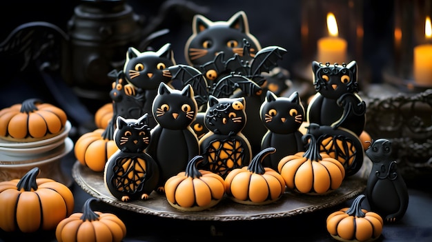 Pasteles de Halloween galletas galletas calabaza bruja gato negro