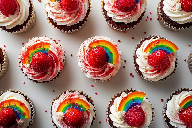 Pasteles LGBT coloridos con arco iris sobre un fondo blanco