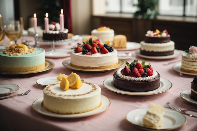 Pasteles de lujo en la mesa del banquete