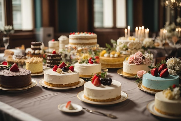 Pasteles de lujo en la mesa del banquete