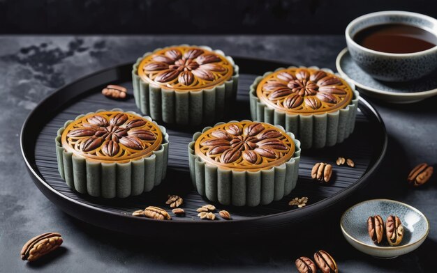 Pasteles de luna de sésamo negro y pecan