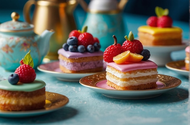 Pasteles en miniatura bocadillos adorables para las fiestas de té