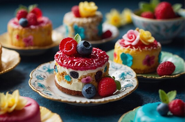 Pasteles en miniatura bocadillos adorables para las fiestas de té