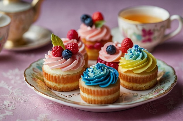 Pasteles en miniatura bocadillos adorables para las fiestas de té