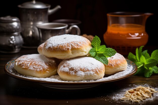 Foto pasteles qottab recién hechos de irán servidos con té caliente en una mesa de madera un dulce perfecto