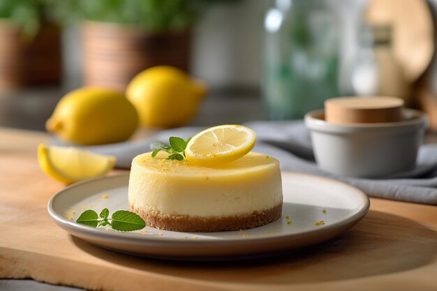 Foto pasteles de queso de limón en un fondo oscuro